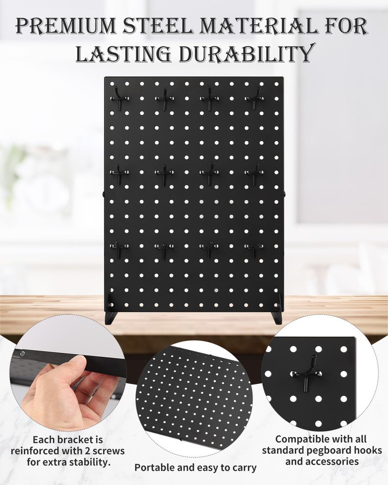 Alffun 4 Pack Metal Pegboard Display Stand with 48 Peg Hooks, Desk Pegboard Panels Rack for Home, Office, Boutique, Retail Stores, Vendors & Events(17×13 Inch, Black) - Image 2